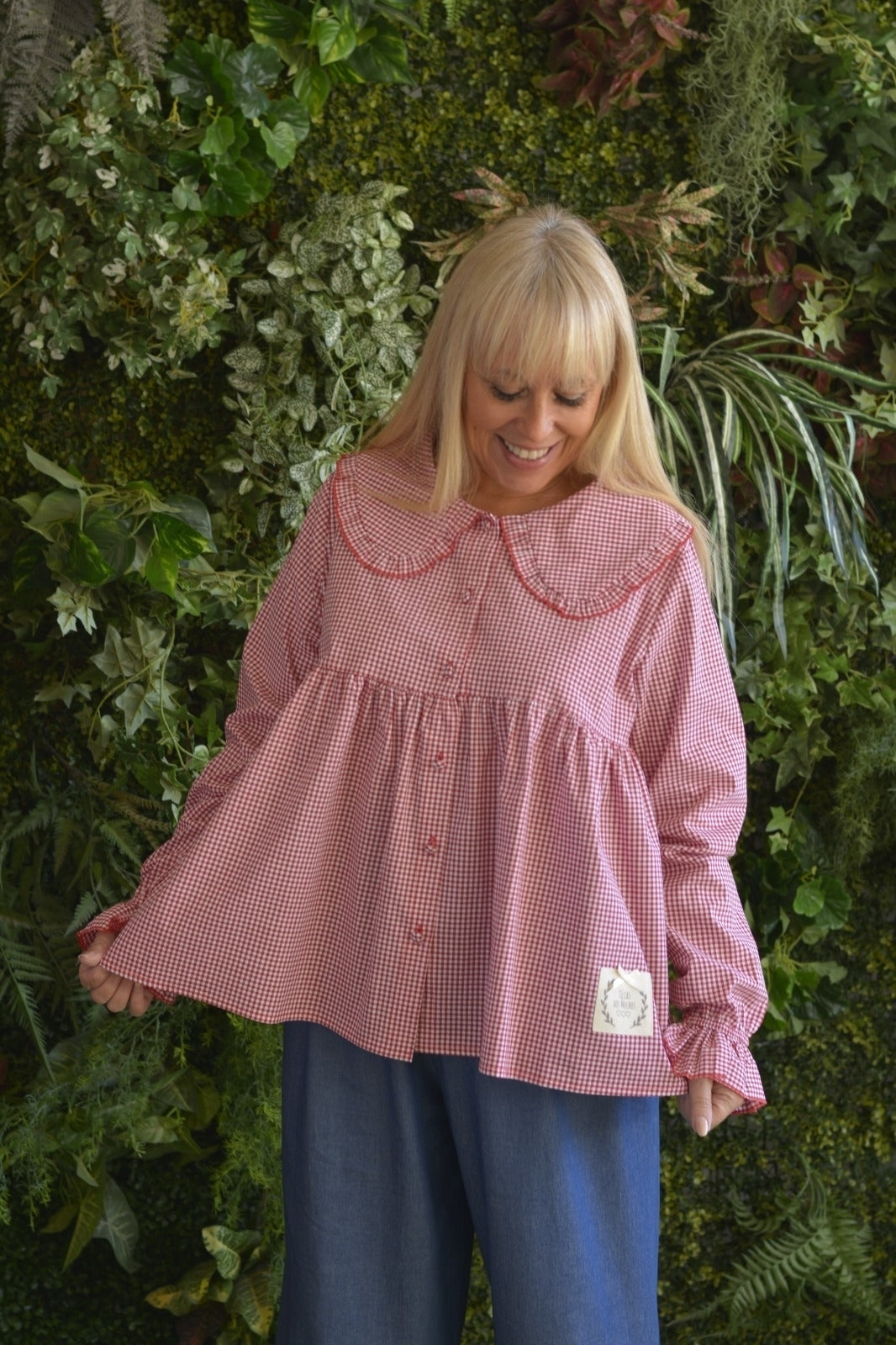 Túnica Quadradinhos Brancos e Vermelho