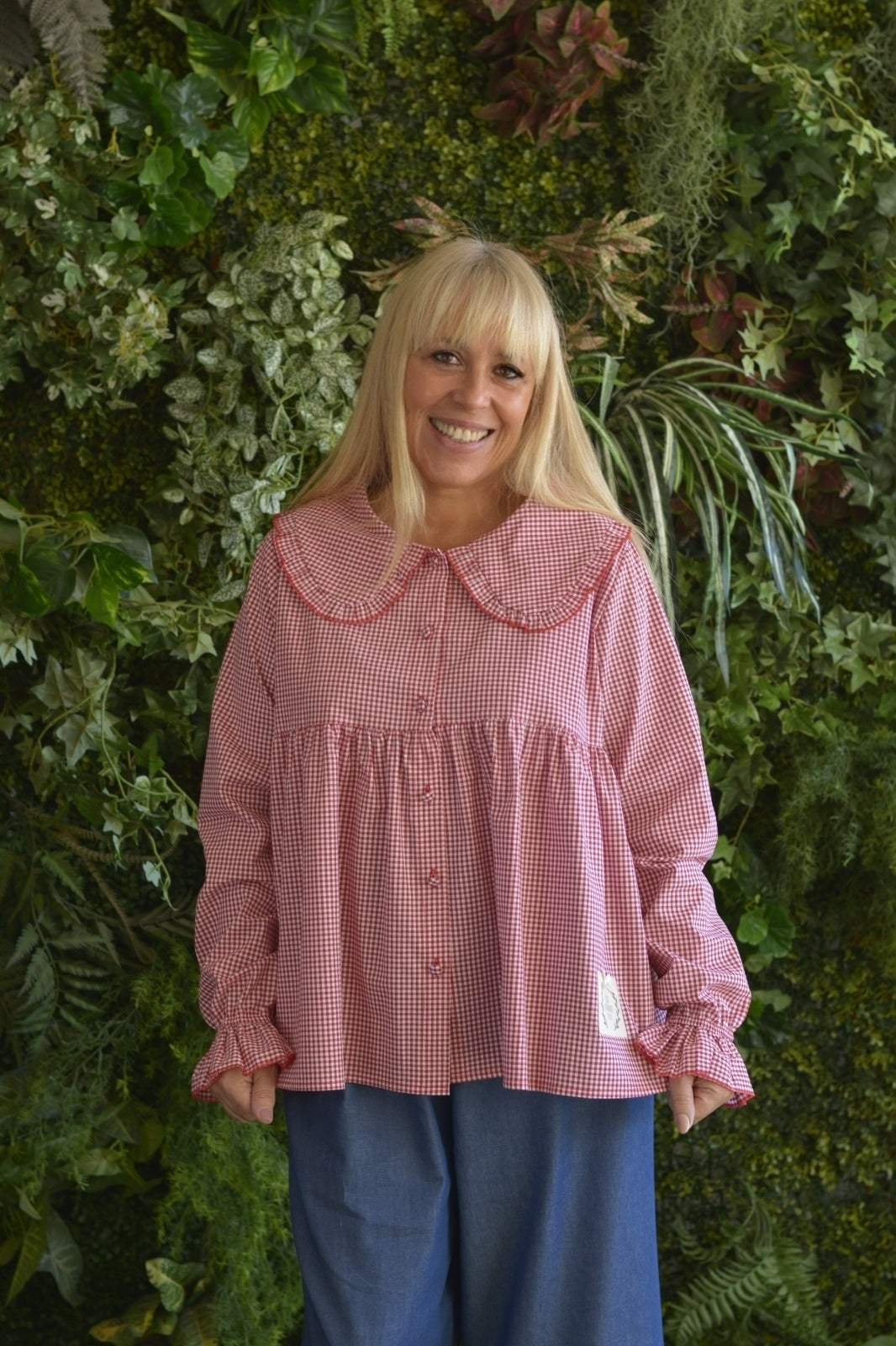 Túnica Quadradinhos Brancos e Vermelho