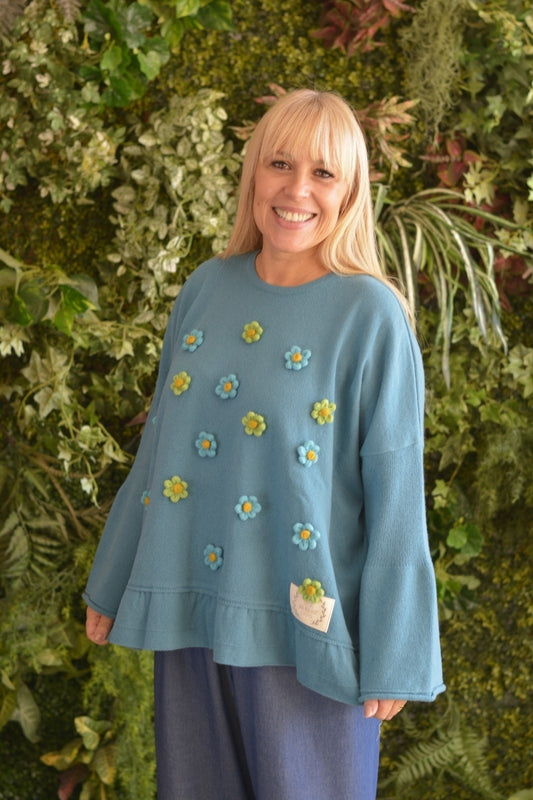 Camisola Lambezul Turquesa Flores