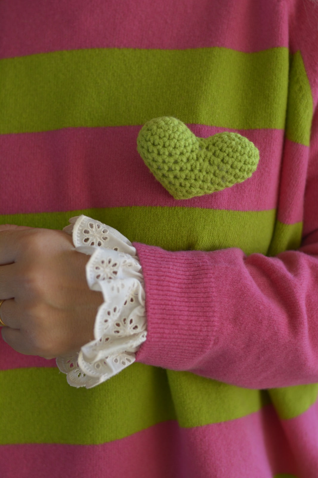 Camisola Lambezul Riscas Fuschia e Verde