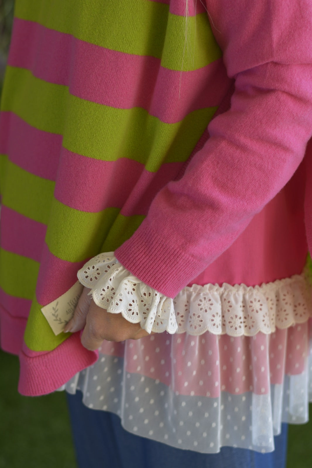 Camisola Lambezul Riscas Fuschia e Verde