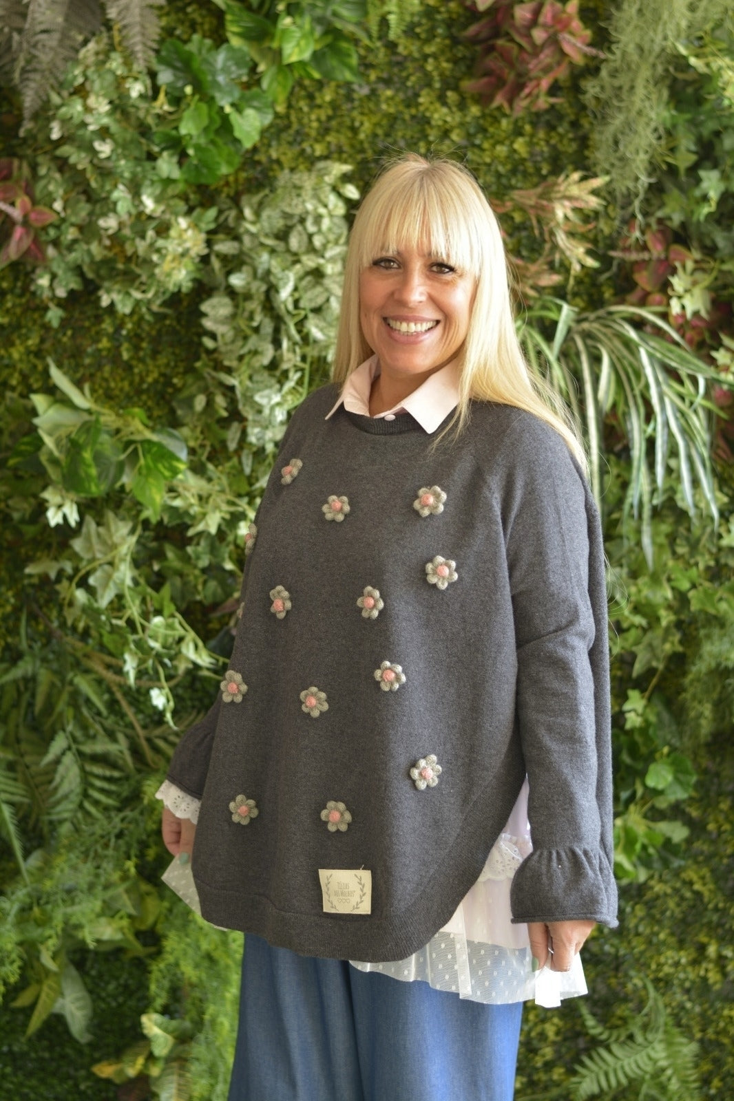 Camisola Lambezul Antracite Flores