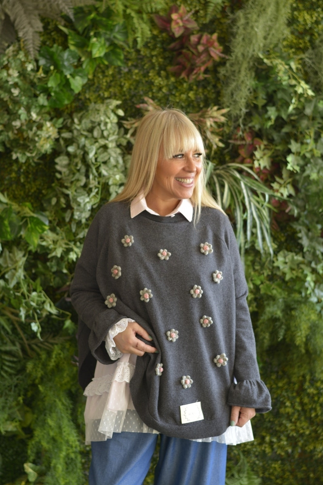 Camisola Lambezul Antracite Flores