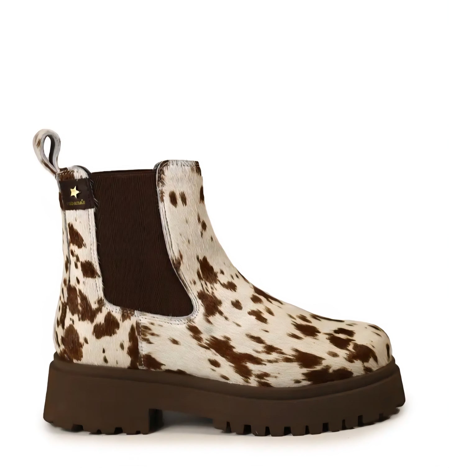 Botas Cubanas Castanha em Animal Print de Vaca
