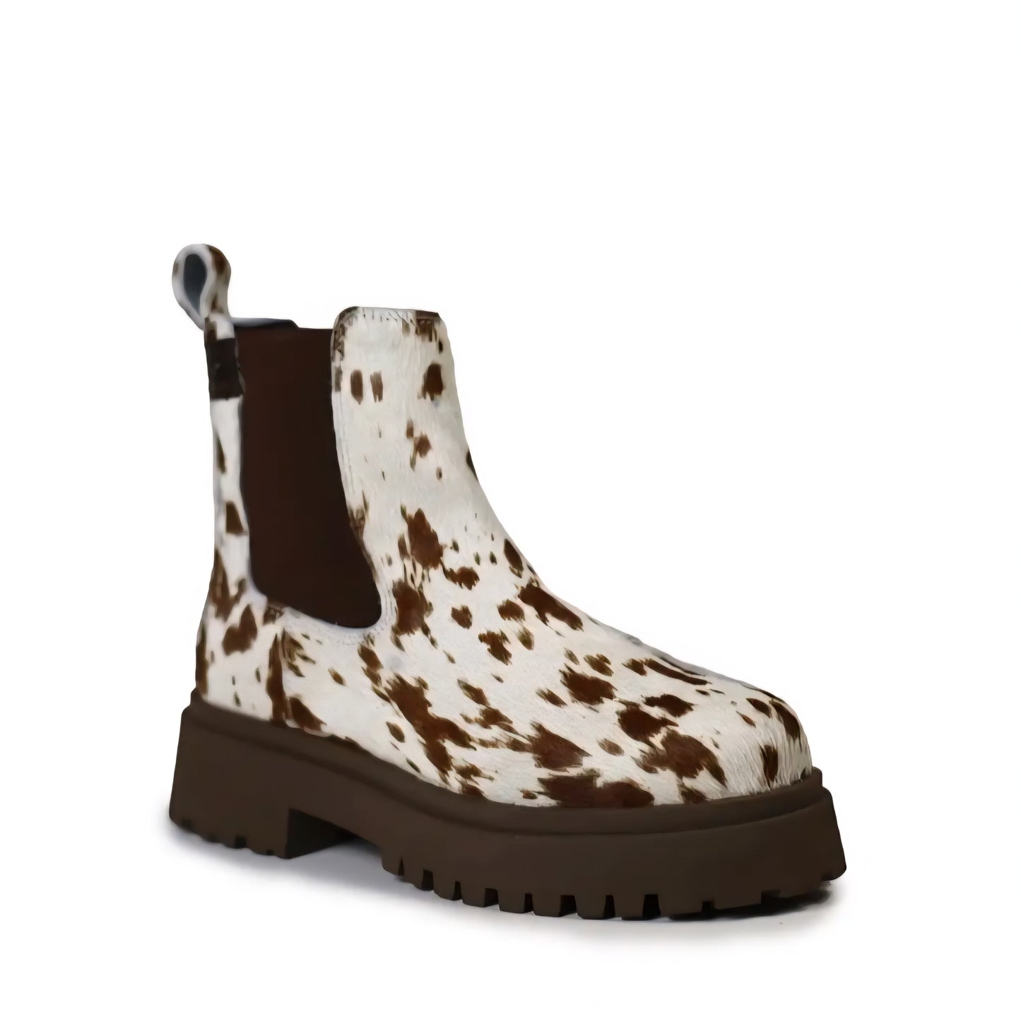 Botas Cubanas Castanha em Animal Print de Vaca