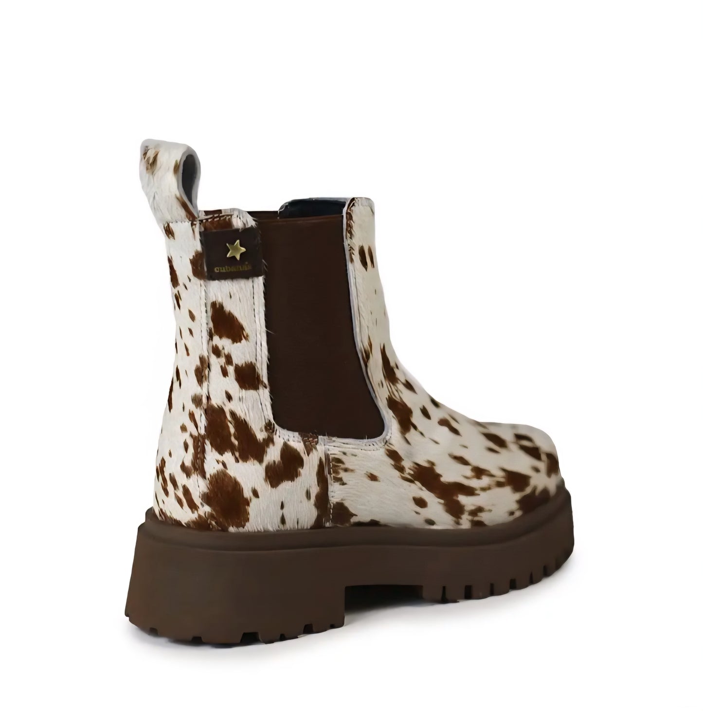 Botas Cubanas Castanha em Animal Print de Vaca