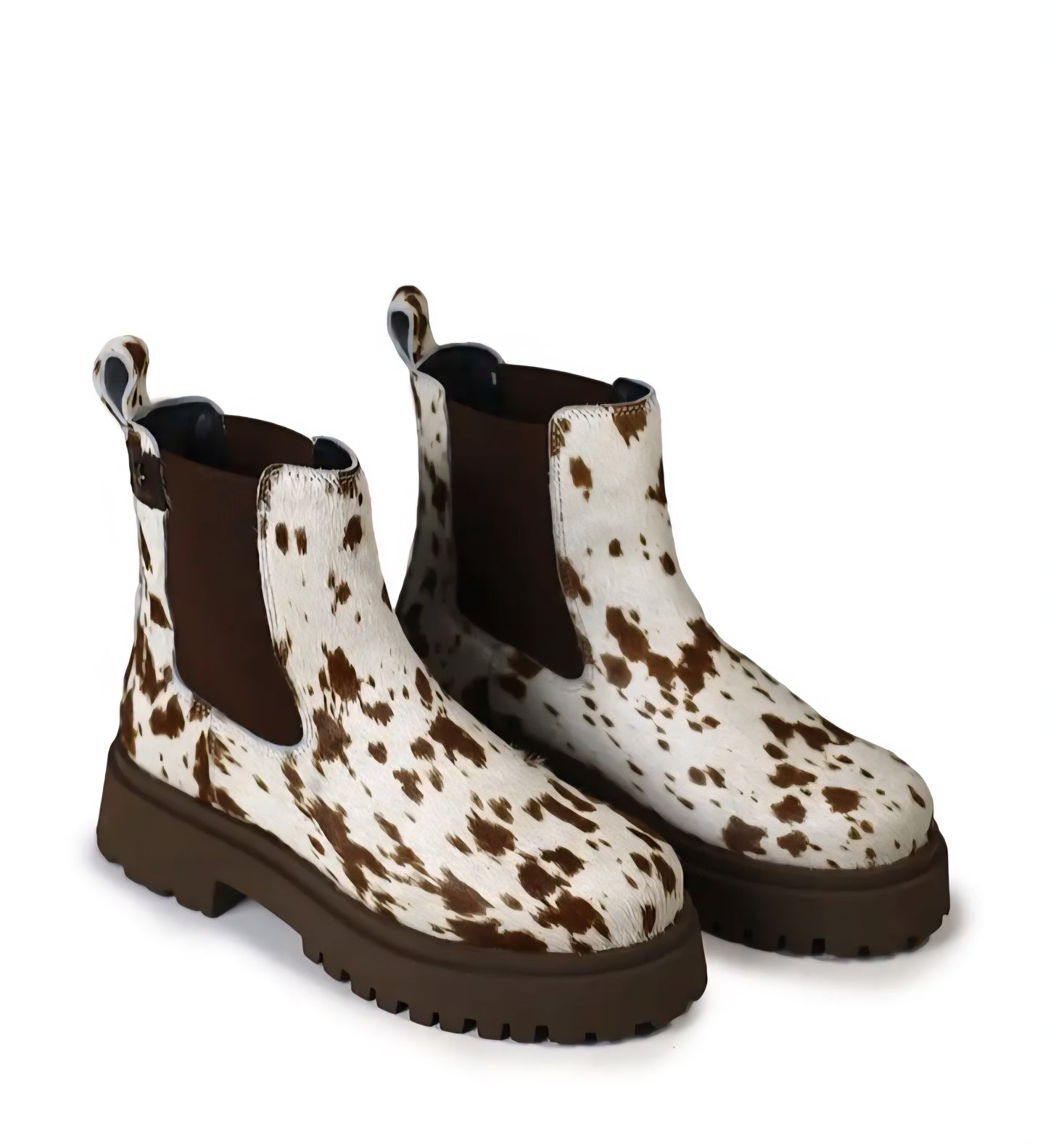 Botas Cubanas Castanha em Animal Print de Vaca