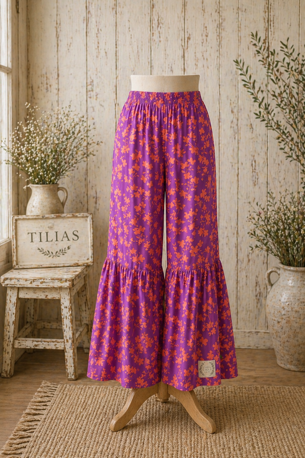 Pantalonas Laranja Flores Fuschia