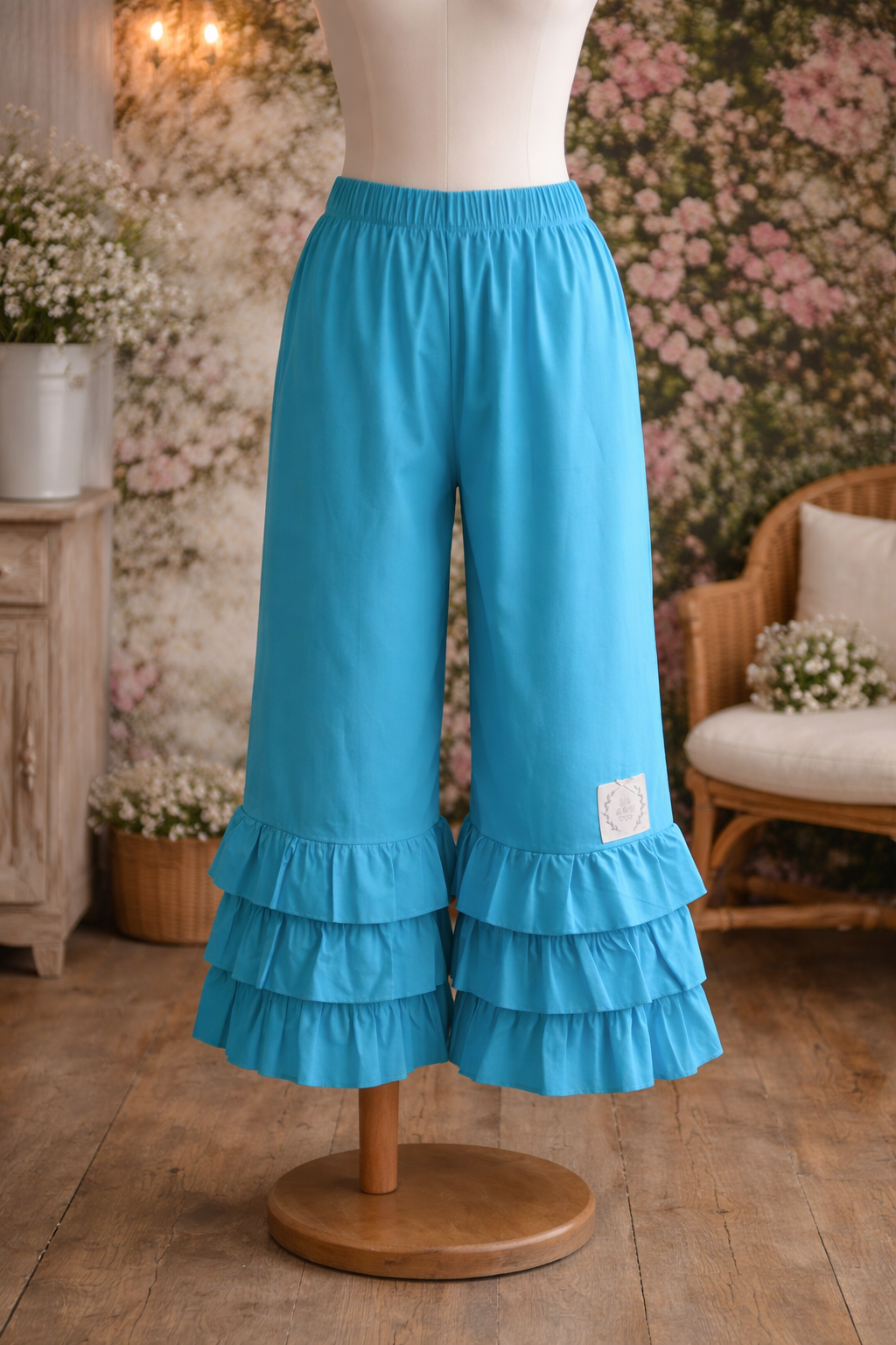 Pantalonas Folhos Turquesa