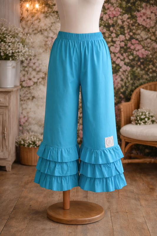 Pantalonas Folhos Turquesa