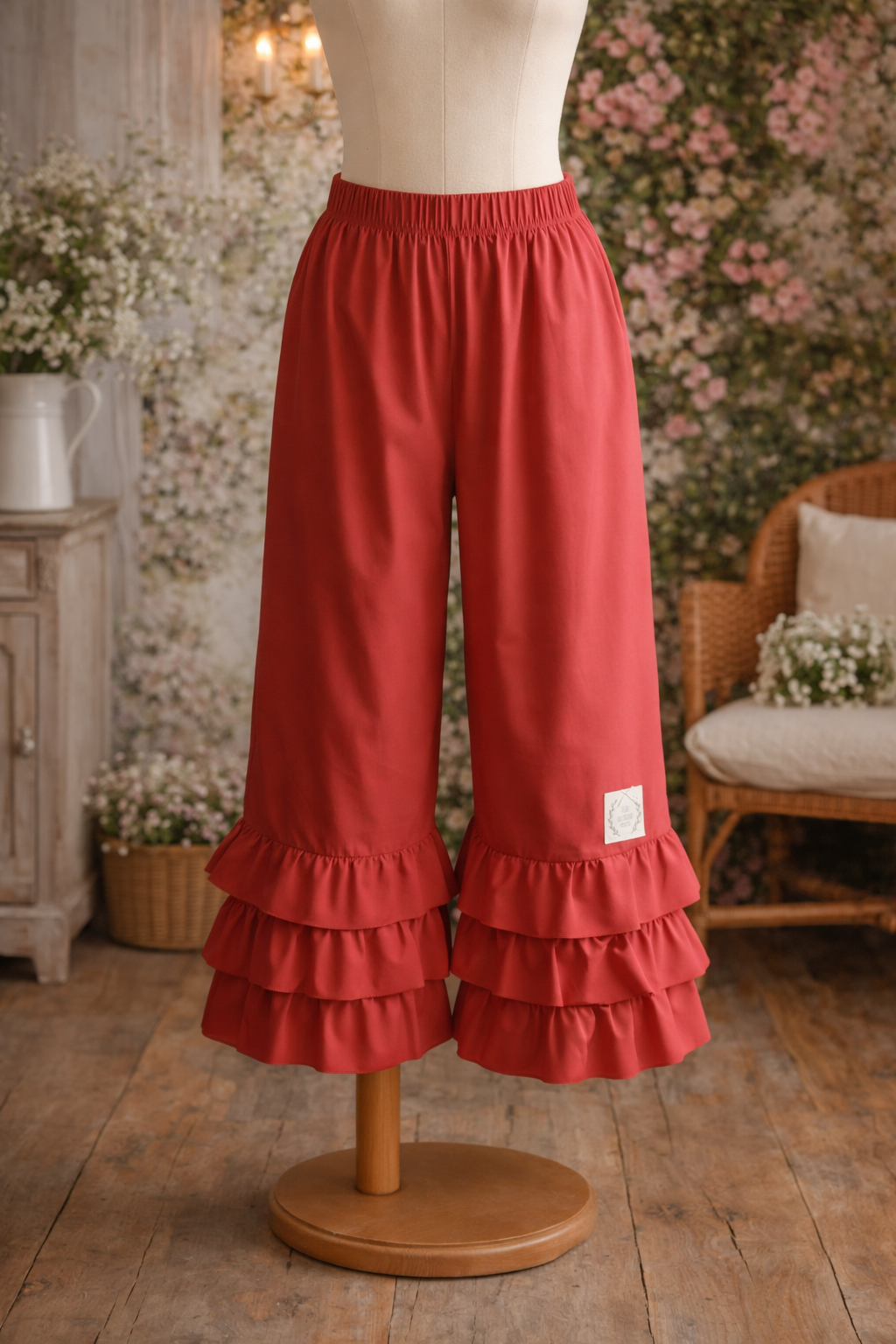 Pantalonas vermelhas folhos