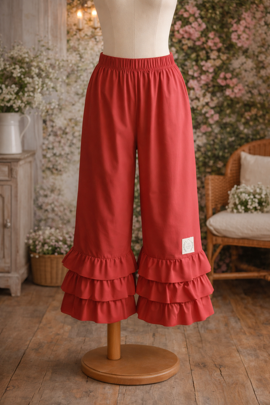 Pantalonas vermelhas folhos