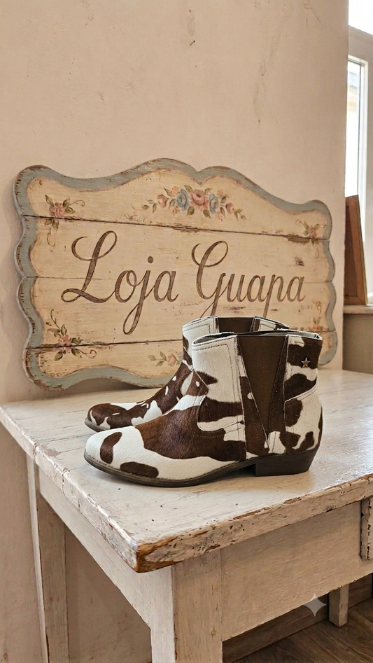 Botas Cubanas Texanas em animal print vaca castanha
