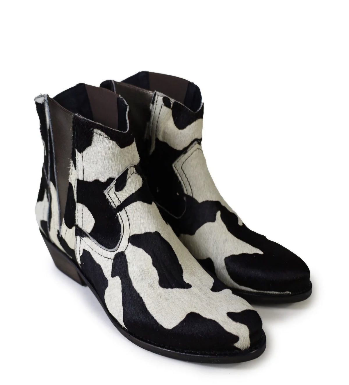 Botas Cubanas Texanas em animal print vaca preta