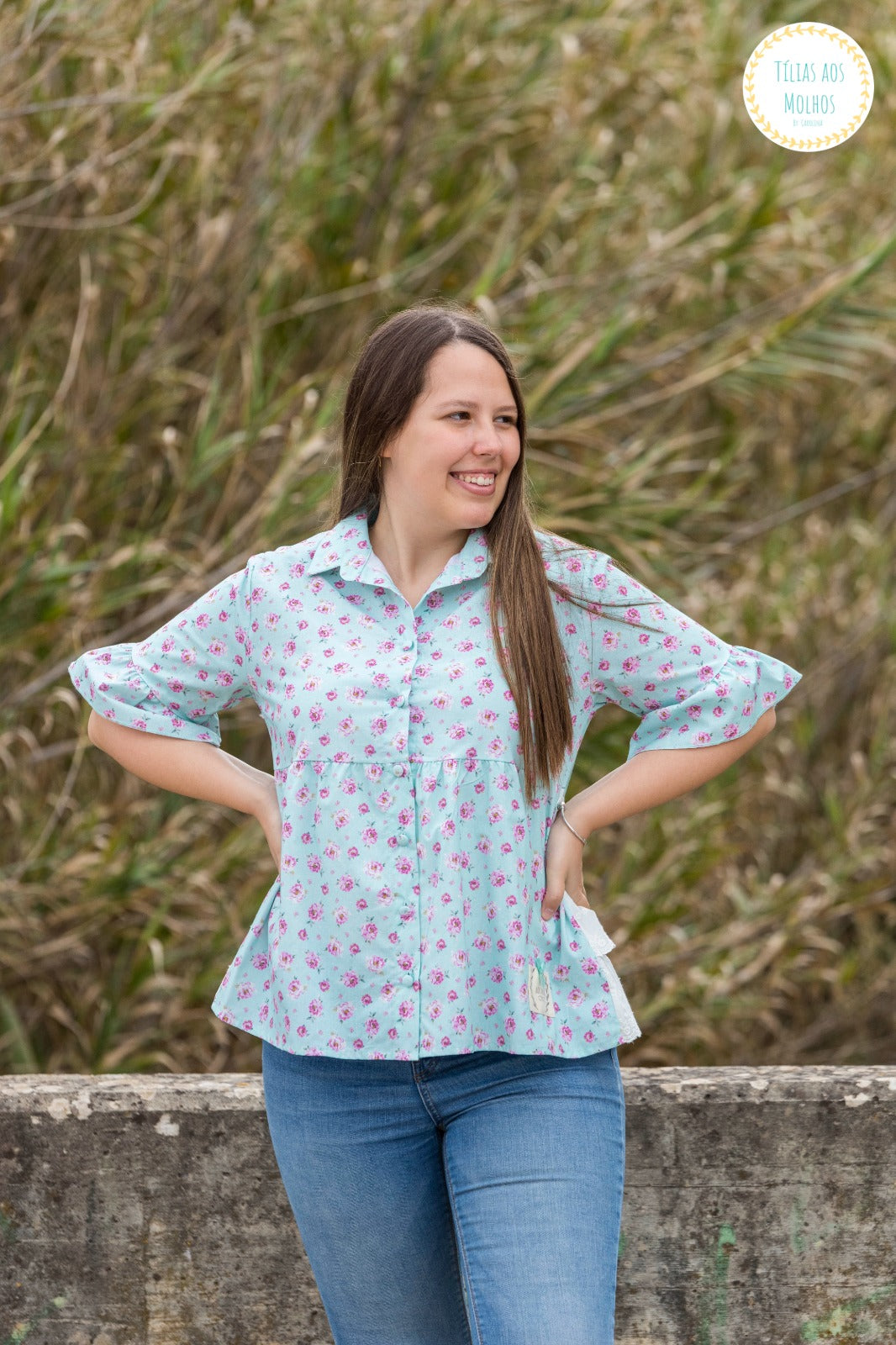 Camisa menta de flores